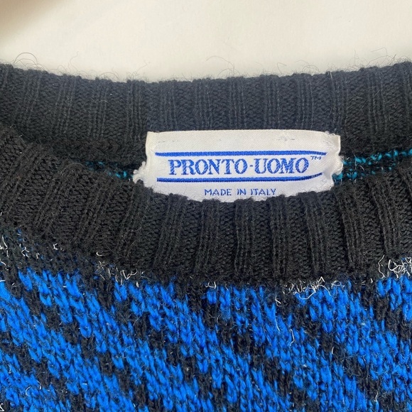 Pronto Uomo Geometric Soft Wool Blend Striped Sweater Blue Men’s Medium Italy‎ - Picture 5 of 13